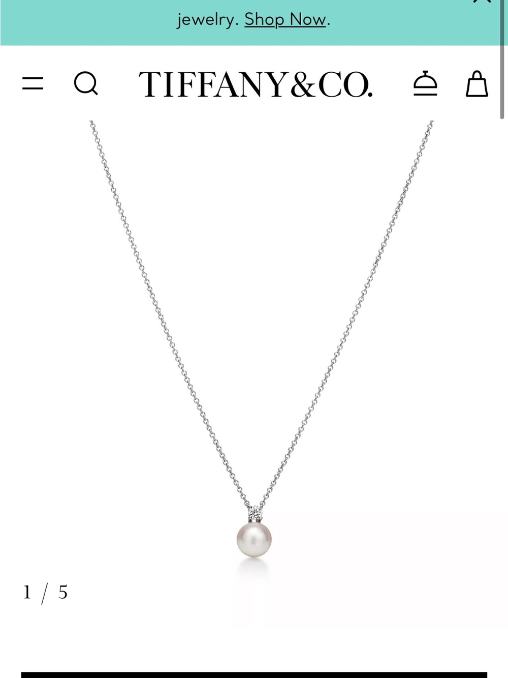Tiffany & Co. Silver Chain with White Pearl Pendant